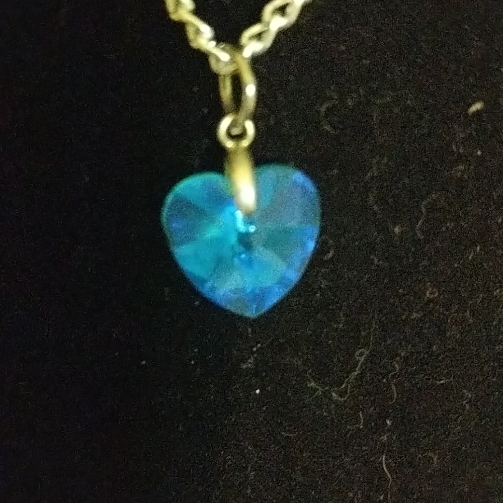 Turquoise Glass Heart on 18 inch chain